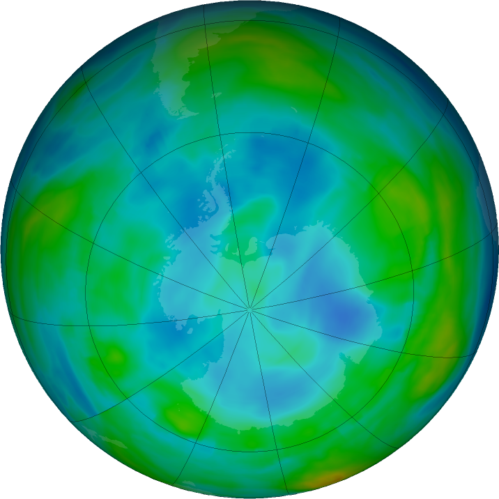 Antarctic ozone map for 04 July 2019